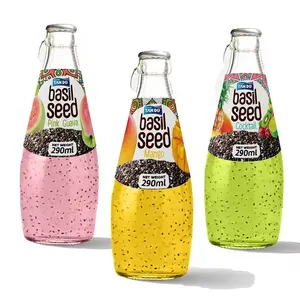 Tedarikçi içecek toptan/özel etiket fabrika meyve suyu ile 290ml cam şişe fesleğen tohum içecekler-ücretsiz örnek-yüksek kalite