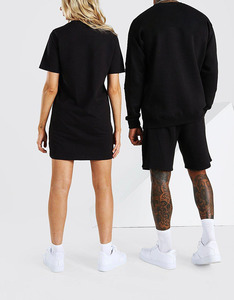 Verano logotipo personalizado camiseta pantalones cortos conjuntos Unisex para hombres mujeres camisetas de gran tamaño hombres Boxy Fit en blanco 100% algodón chándal liso - Product Image 5