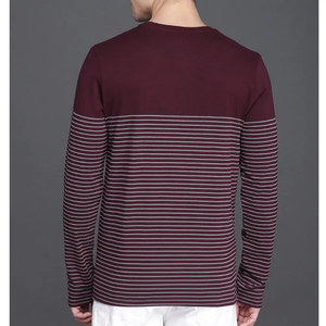 Vente en gros T-shirt rayé à manches longues pour hommes, imprimé tricoté, logo personnalisé 100% coton, col décontracté, nouvelle collection - Product Image 3