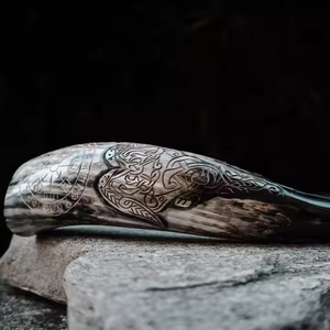 Corne à boire en corne de boeuf de buffle de haute qualité support en cuir de Style Animal ange sculpté écologique conçu par l'artisanat en croissant - Product Image 2