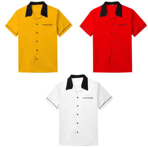 Men's Vintage Performance <b>Bowling</b> <b>Shirt</b> with Contrast Notch Collar, Piped Chest Pocket, and Breathable Moisture-Wicking Fabric - Product Image 1