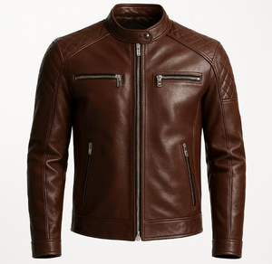 ออกแบบแจ็คเก็ตบอมเบอร์หนังแฟชั่นของคุณเอง คุณภาพสูง คอตั้ง โลโก้ด้านหน้า ผ้าแคนวาส แขนยาว สำหรับผู้ชาย - Product Image 2