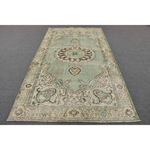 Tapis turc vintage 5.2 x 9.4ft vert beige tissage plat laine Patchwork motif pour salon décor couloir utiliser support en Latex - Product Image 1