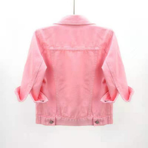 Chaqueta vaquera rosa casual para mujer, abrigo corto de primavera y otoño con decoración de botones, top corto teñido liso con estampado de leopardo 3D y diamantes - Product Image 2