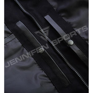 Gilet noir pour homme, en cuir véritable et toile, avec fermeture à glissière, doublure intérieure en satin - Product Image 5