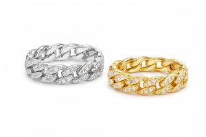 Bague en or 14 carats pour homme, style rappeur, double rangée, entièrement sertie de diamants de laboratoire, chaîne cubaine tendance, bague hip-hop pour homme et femme, cadeau - Product Image 3