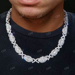 Collier en argent 925 entièrement serti de diamants en moissanite, forme œil personnalisée, style hip-hop, chaîne cubaine - Product Image 3