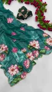 Dernière collection de vêtements de mariage indien Saree en Georgette Fantaisie Imprimé Sari Élégant Saree de créateur Collection Saree Indien - Product Image 2