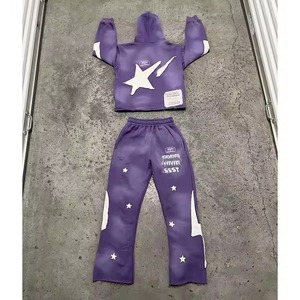 Ensemble de survêtement zippé délavé à l'acide effet soleil, coupe évasée, avec sweat à capuche et pantalon de jogging, grande taille, respirant, streetwear d'hiver - Product Image 3
