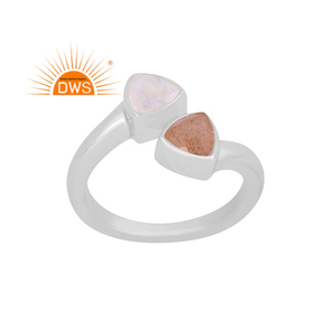 Superventas plata esterlina fina Arco Iris Luna piedra y melocotón Luna piedra preciosa anillo ajustable joyería personalizada para mujer regalo F - Product Image 1