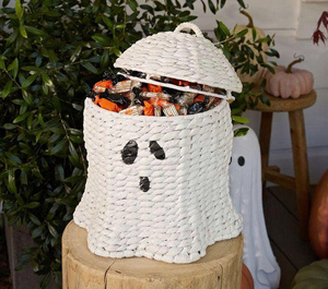 Cesta de dulces de Halloween con forma de fantasma, tejida a mano con jacinto, contenedor de almacenamiento de mimbre ecológico, soporte decorativo para aperitivos, artesanía vietnamita OEM ODM - Product Image 5