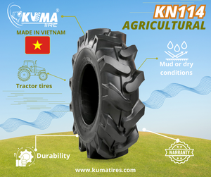 Neumático agrícola sin cámara KUMA KN114 fabricado en Vietnam para condiciones de barro o secas, con garantía de durabilidad. - Product Image 1