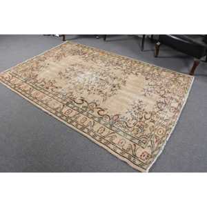 6.2x8 ft Vintage Rug, <b>Brown</b> Plants & trees Turkish Rug <b>Wool</b> - Product Image 2