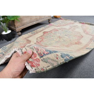Alfombra turca Vintage de 4x6 pies, Beige, roja, clásica, gran área de lana, diseño de salas de retazos abstractos, látex de 10mm para adolescentes - Product Image 3