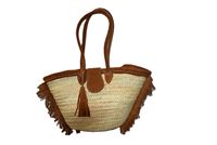 Vintage Strohkorb-Tasche mit Zwei Griffen und Offener Verschluss