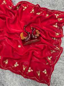 Designer indien dernier Saree en tissu de soie pur espace à la mode avec belle Katdana, perles et paillettes Sari de travail manuel avec chemisier - Product Image 2