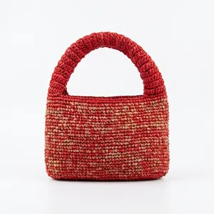 Bolso de Mano Mini Bohemio de Rafia con Correa de Mano, Cierre Abierto, para Todas las Temporadas, Opciones de Color Rojo, Verde y Azul - Product Image 5