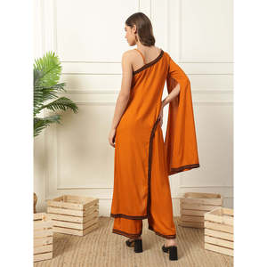 DEEBACO Conjunto de túnica de rayón liso hasta el tobillo con pantalón palazzo para mujer, mono largo de moda, vestido estilo occidental para mujer - Product Image 5