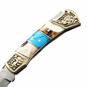 Nordic Forge Stainless Steel <b>Folding</b> Blade <b>Knife</b> Stag Handle Custom Leather Sheath Pocket EDC Hunting Camping Industrial Grade - Product Image 4