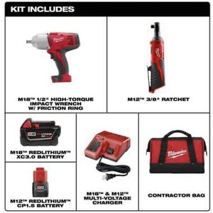 Kit Combinado de Llave de Impacto M18 de 1/2'' y Llave de Trinquete M12 de 3/8'', Grado DIY, con Batería de Litio de 220V/20V - Product Image 6