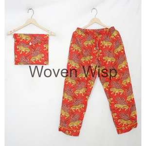 Custom Plus Size Summer Woven Cotton Elastic Waist <b>Pajama</b> Set Comfortable Quick Dry Soft Sleepwear for Women - Product Image 2