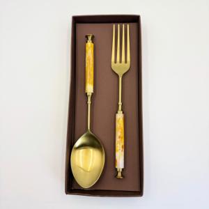 VENTES CHAUDES Serviteur à salade en acier inoxydable doré avec poignée en résine jaune pour un usage domestique et en restaurant - Product Image 4