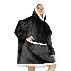 Sudadera cálida de invierno Cuerda larga para dormir Ropa de Casa Adultos Sudadera con capucha de franela gruesa Manta usable ponderada de gran tamaño - Product Image 3