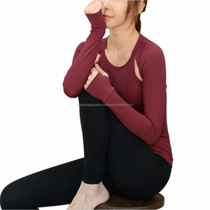 Women's Long Sleeved Summer Sports <b>Top</b> Breathable <b>Sweat</b> Wicking with Embroidery Plaid Pattern in Autumn Worsted Fabric Tee - Product Image 4