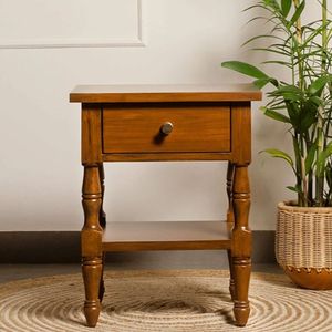 Mesita de Noche Contemporánea con Acabado en Madera de Teca para Decoración de Dormitorio - Product Image 1