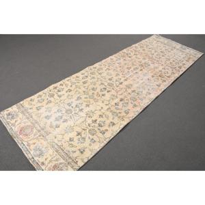 Alfombra Turca, Alfombra Vintage de 3.1x9.1 pies, Alfombra Ikat Azul y Blanca - Product Image 3