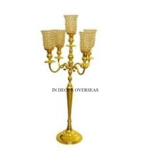 Verre transparent et métal de haute qualité finition couleur argent brillant poli 3 bras candélabres fournitures de décoration de mariage - Product Image 3