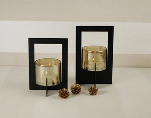 เชิงเทียนโลหะสีดำทรงสี่เหลี่ยมโถเทียนแก้วคุณภาพสูงโคมไฟเชิงเทียนแบบอื่นๆสำหรับตกแต่งบ้าน - Product Image 1