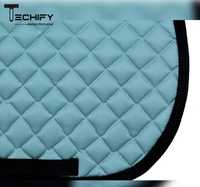 Tapis de selle matelassé bleu clair tout usage en polyester doublé polaire avec sangle de maintien pour l'équitation