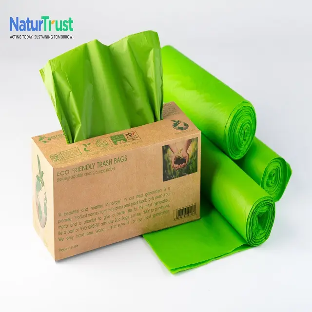 Biodegradable compostable premium quality best grade ecofriendly nature friendly garbage trash bags from Indian manufacturers