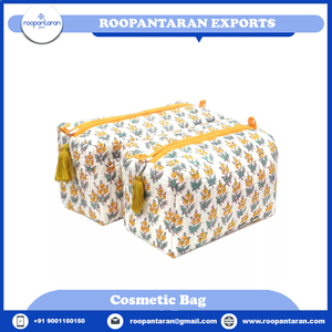 Sac à cosmétiques de haute qualité en coton indien bleu rayé, imprimé à la main, grand format, écologique, durable, style tendance, fermeture éclair - Product Image 4