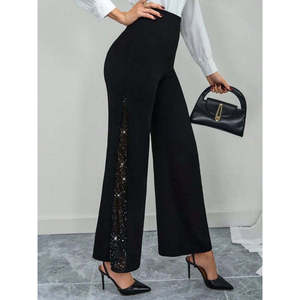 Pantalones de crepé importados con detalles de tul en las cinturillas, 29964 - Negro - Product Image 3