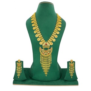 Conjunto de collar y pendientes largos chapados en oro de alta calidad, joyería de boda de China e India, conjunto de joyería de estilo indio y chaines - Product Image 1