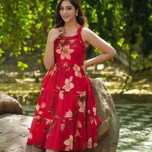 ชุดเดรสลำลองสไตล์โบฮีเมียนสำหรับผู้หญิงชุดเดรสผ้าฝ้ายพิมพ์ลายดอกไม้สำหรับใส่ในฤดูร้อนชุดของขวัญที่สมบูรณ์แบบสำหรับผู้หญิง - Product Image 1