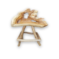 Tabouret de bar et de salle à manger Lenong en racine de teck, monoplace, robuste et durable, style antique, pour villa, usage commercial et extérieur