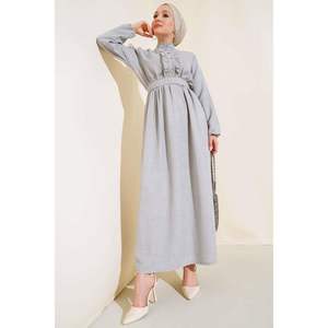 Robe en lin à volants Gris - Product Image 1