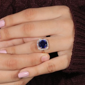 925 Silver Women's <b>Ring</b> with Beautiful Blue Sandstone Gemstone Wet-5.83 Diamond Fine <b>Wedding</b> Engagement <b>Rings</b> IGI Certificate - Product Image 5