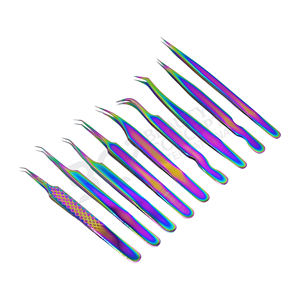 Ensemble de pinces à cils en acier inoxydable arc-en-ciel, antistatiques et durables, à pointe fine, pour artistes, volume, courbées et droites, pour greffe de cils en gros - Product Image 6