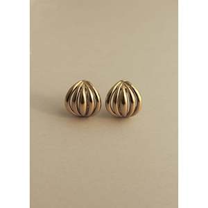 Bold Vintage 18K Gold Plated Dome <b>Stud</b> <b>Earrings</b> Trendy Religious Ball Flower Pattern Featuring Titanium Pearl Diamond <b>Emerald</b> - Product Image 1