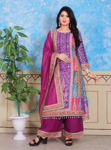 Meilleures ventes : Ensemble Salwar Kameez pakistanais en mousseline de coton épaisse imprimée, de fournisseur indien, pour tenues décontractées et de soirée, aux meilleurs prix - Product Image 3
