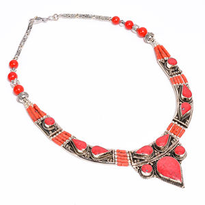 Natural Turquoise <b>Coral</b> Gemstone Necklace, Tibetan Silver Nepali Antique Necklace, Vintage <b>Jewelry</b> Supplier, Fine <b>Jewelry</b> - Product Image 4