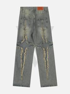 Men 100% Cotton 13oz Gray Denim Pants Distressed High <b>Waist</b> Straight Fit Casual Lightweight Fashion <b>Jeans</b> Wholesale OEM 2025 - Product Image 2