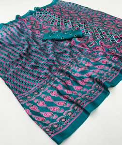 Floral Satin Georgette Sarees Ajrakh and Digital Print for All Occasions with 10 Available Colours and Ethnic <b>Bandanas</b> - Product Image 4