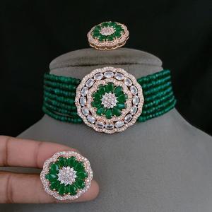 Ensemble ras du cou diamant américain à la mode avec boucles d'oreilles pour femmes et filles élégant tour de cou en pierre bleue et ensemble de boucles d'oreilles fête élégante - Product Image 1