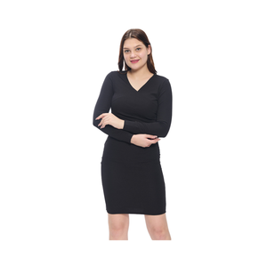 Mini robe moulante à manches longues de haute qualité pour femmes avec décolleté en V spandex stretch parfait pour les fêtes et les événements - Product Image 2