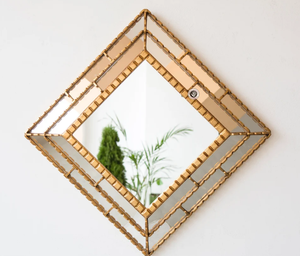 Miroir décoratif doré, miroir de salle de bain carré fait main avec encadré de feuille d'or verre vénitien argenté moderne taillé - Product Image 3